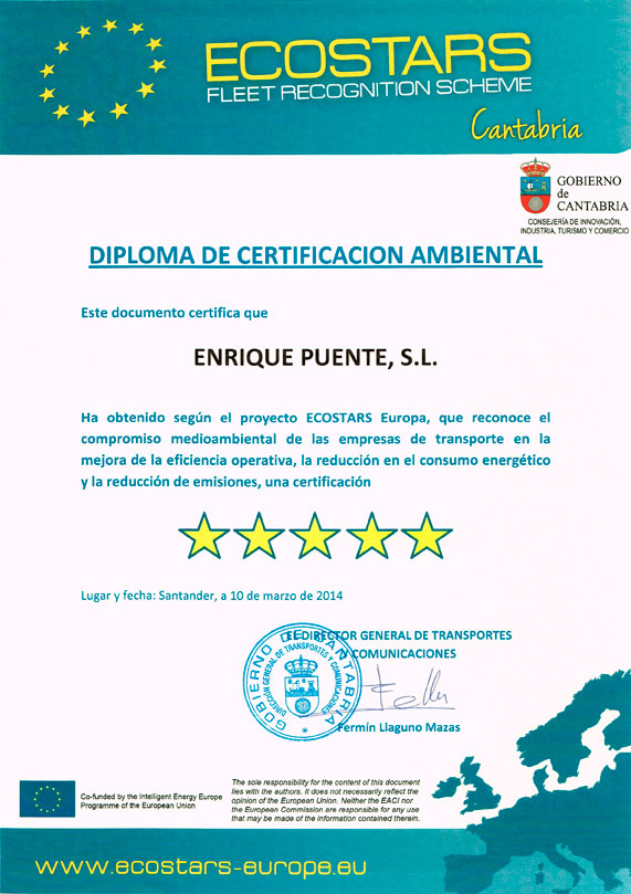 Diploma de certificación ambiental